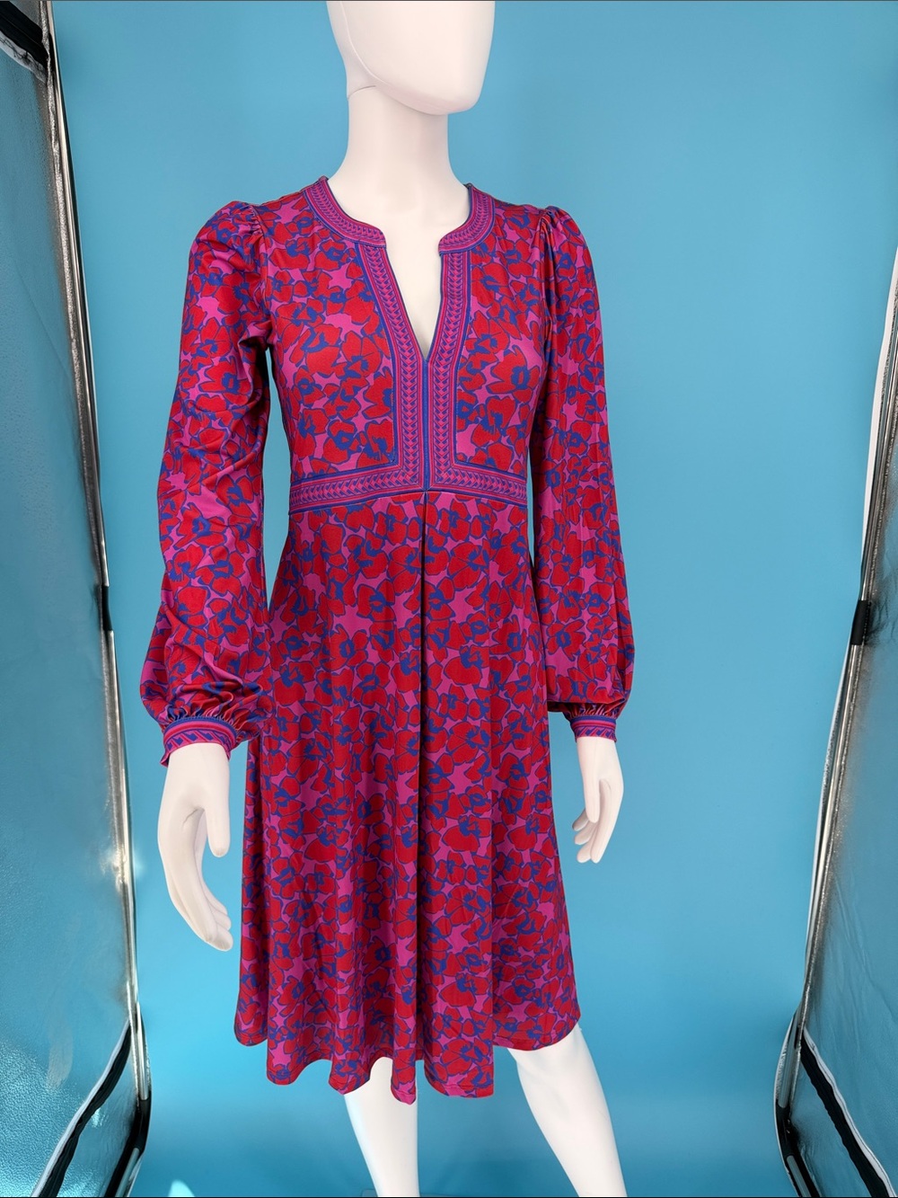NWT Hale Bob Fuchsia Blue Floral Dress XS 29FF6040